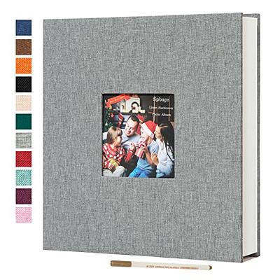 HenPisen Large Photo Album Self Adhesive Scrapbook Magnetic Album for 3x5  4x6 5x7 6x8 8x10 Pictures 40 Pages Linen Cover DIY Photo Album with A  Metallic Pen and DIY Sticker(Grey) 11x10.6 40Pages