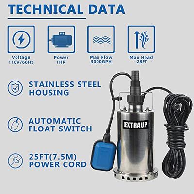 EXTRAUP 1HP 3000 GPH Stainless Steel Submersible Clean Water Transfer Pump  Pool Pond Flood Sump Pump - Yahoo Shopping