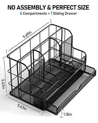 Desk Organizers Caddy and Accessories with 7 Compartments + Pen Holder / 72  Clips Set, Drawer, Black Mesh Office Supplies Desktop Organizer for Home