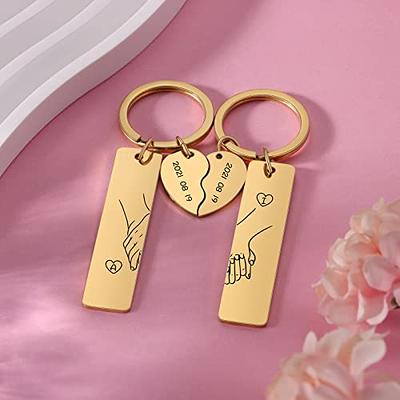 Red Heart and Key Key Chain Matching Couple Key Ring Custom Names Free  Engraving