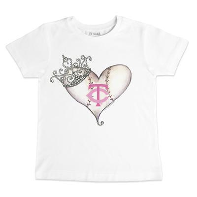 Women's Tiny Turnip White Texas Rangers Baseball Tiara Heart T-Shirt Size: Small