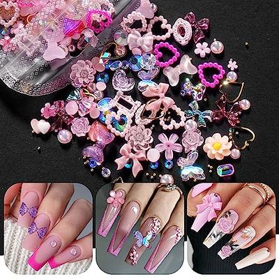 Pink 3D Assorted Nail Charms Acrylic Nails Heart Flower Butterfly