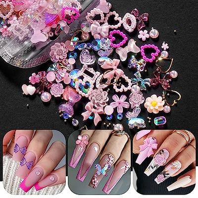 Purple Mixed 3D Nail Charms Multi Shapes Heart Flower Butterfly Nail Charms  AB Resin Nail Rhinestones Pearls Gold Metal Heart Rivets Round Balls for