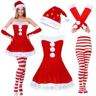  Panitay 4 Pcs Girls Christmas Costume Red Santa Claus Outfit  Hat Jacket Dress Tights for Little Girls Kids Holiday Cosplay(Large) :  Clothing, Shoes & Jewelry