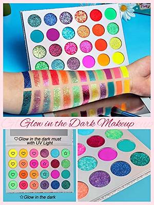Water Activated Eyeliner Palette with Pressed Chunky Neon Glitter , Water  Activated Face Body Paint UV Glow in the Dark Black light, Water Based
