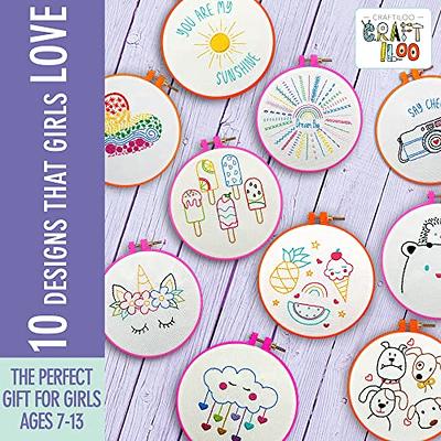 CRAFTILOO 10 Pre-Stamped Embroidery Patterns for Beginners Embroidery Kit  for Kids Girls Needlepoint Kits for Beginners Cross Stitch Craft Sewing