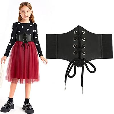 JASGOOD Women Corset Belt Patent Leather Tied Waspie Belt Vintage Lace-up  Cinch Elastic Waist Belt Cosplay Halloween