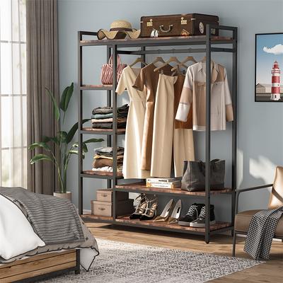 Black/ White Modern Clothes Garment Rack,Metal and Wood Closet Rack Closet  Organizer System with Hanging Rod and Shelf - Yahoo Shopping