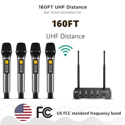 Wireless Microphone, Bietrun UHF Metal Dual Handheld Cordless Dynamic Mic  System with Rechargeable Receiver, 1/4''Output, for Karaoke, Church,  Speech