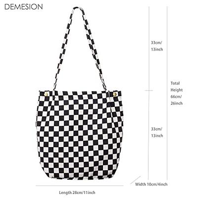 Womens White Checkered Tote Shoulder Bag Purse With Inner Pouch