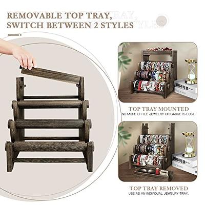 4 Tier Wooden Display Jewelry Accessory Stand Bracelet Holder Bangle Watch  Necklace Storage Stand Organizer, Brown