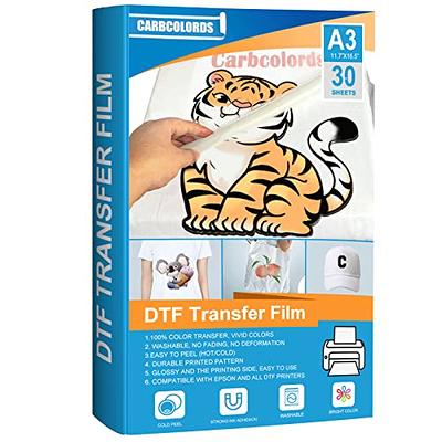 Carbcolords Premium DTF Transfer Film for DTF Sublimation Printer,A3 Glossy  Clear PreTreat Sheets PET Heat Transfer Paper Direct Print On T-Shirts  Textile (11.7 x 16.5) - Yahoo Shopping