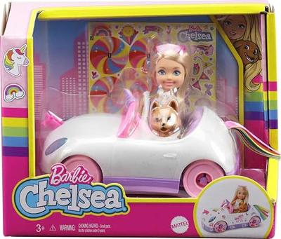 Barbie Chelsea Doll & Unicorn Toy Car, Blonde Small Doll in