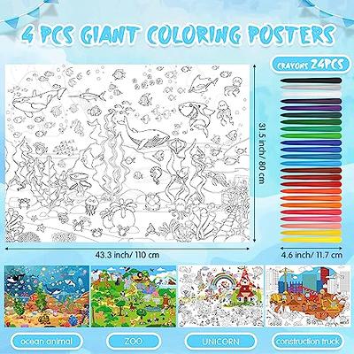 Pasimy 4 Pcs 45x32 Inch Christmas Giant Coloring Poster for Kids with 24  Color Crayon Winter