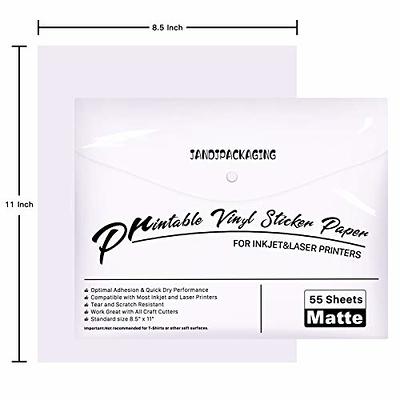 Printable Vinyl for Inkjet Printer - 55 Pack Matte White Printable Vinyl  Sticker Paper Dries Quickly Vivid Colors, Holds Ink Well, Tear Resistant,  Inkjet & Laser Printer by JANDJPACKAGING - Yahoo Shopping