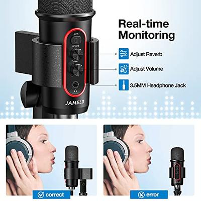 JAMELO USB Microphone Computer Condenser Gaming Mic Headphone Output for  PS4/5