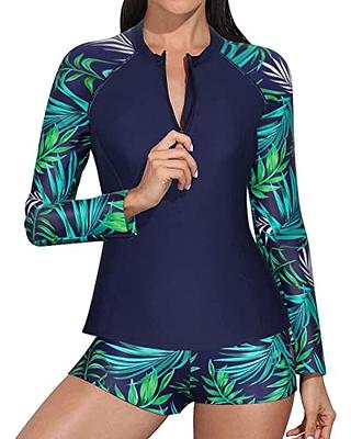 Daci Women Leaves Printed 2 Piece Rash Guard with Boy Shorts Long Sleeve  Zipper Swimsuit UPF 50 Bathing Suit XXL - Yahoo Shopping