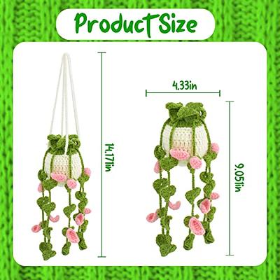 Cute Potted Plants Crochet Car Mirror Hanging Accessories Cute Car  Accessories for Women Men Handmade Knitted Rear View Mirror Accessories Car