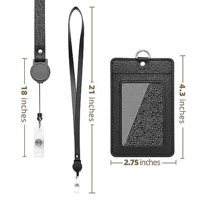 PU Leather Badge Holder with Retractable Lanyard ID Card Holder Name Tag  Case