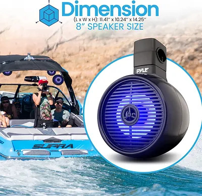 Pyle 8” Waterproof Off-Road Speakers - 300W 2-Way Marine Wakeboard