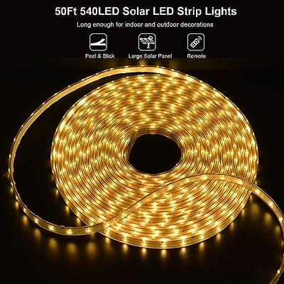 50Ft Solar LED Strip Lights Outdoor, 540 LED Long Strip Lights IP68 Fully  Waterproof Acrylic Tape with Remote Self-adhesive, Cuttable Auto ON/OFF  Rope Lights for Patio Pool Camping Decor (Warm White) 