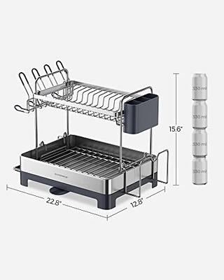 Aoibox 2-Tier Collapsible Vertical Fingerprint-Proof Stainless Steel Drying Dish Rack with Removable Drip Tray