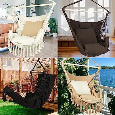 Ciouper Hammock Chair Hanging Rope Swing with Foot Rest Support - Max 500  Lbs - 2 Cushions 