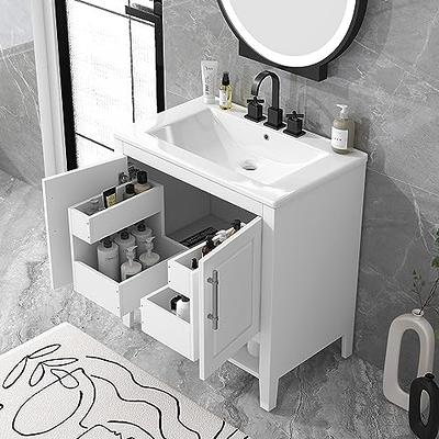 Merax 30 Bathroom Vanity Cabinet with Ceramic Sink Top Set, Two Pull in/Out  Drawers, Open Storage Shelf, Soft Closing Doors, Freestanding, Solid Wood  Frame & MDF Board, White - Yahoo Shopping