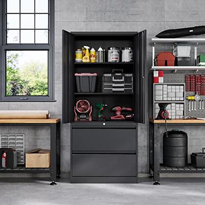 Atripark Metal Storage Cabinet with Lock, Lockable Garage Tool Cabinet with  Doors and Shelves, Tall Steel Cabinet for Garage, Heavy-Duty Black File  Cabinet for Home Office, Gym, School - Yahoo Shopping