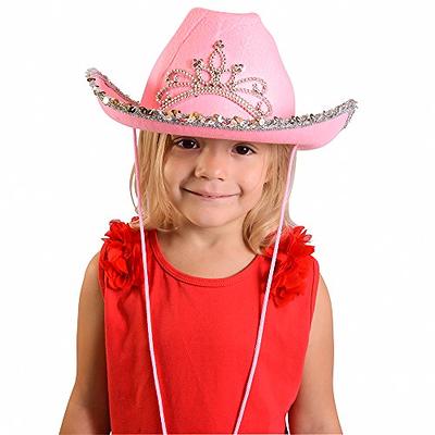 SGBETTER 4 Pack Pink Cowboy Hat Cowgirl Hats with Blinking Sequin and Tiara  Crown for Halloween Cosplay Dress up Cowboy Party Accessories