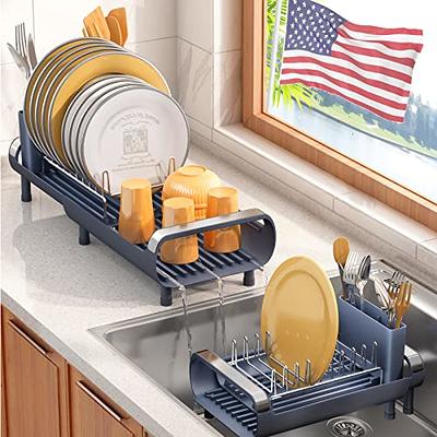 Extendable Dish Drying Rack - Small Dish Rack for Kitchen Counter,  Stainless Steel Dish Drainer with Drainboard and Cutlery Holder, Drying  Dish Rack