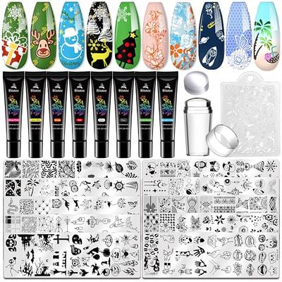Nail Stamp Plate Kit 6 Pcs Nail Stamping Plates + 1 Stamper + 1 Scraper  Butterfly Flower Feather Flowers Maple Leaves Roses Nail Plate Template for