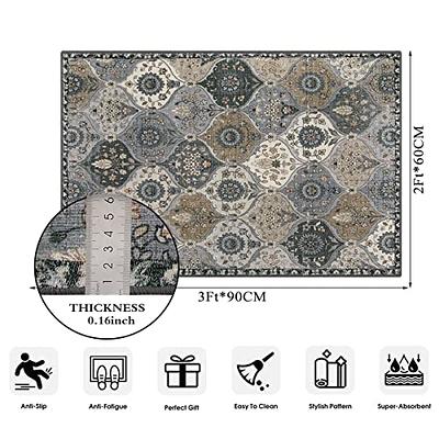 Lahome Boho Entryway Rug - 2x3 Small Throw Kitchen Rugs Washable Area Rugs  for Bedroom Non-Slip Low-Pile Kitchen Mats Black Oriental Indoor Doormat