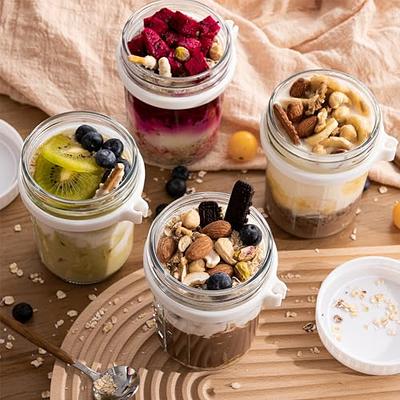 Overnight Oat Containers with Lids and Spoon and Handle, 2 Pack, Large  Glass Overnight Oats Jars Reusable Airtight 16 oz Mason Jars for Cereal  Yogurt