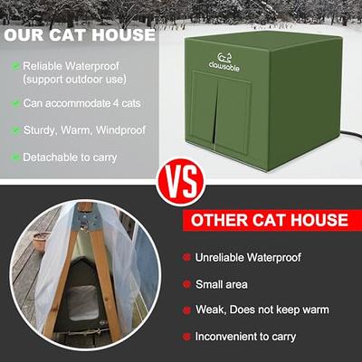 Clawsable Indestructible Heated Cat House for Outdoor Cats in Winter,  Weatherproof Fully Insulated Outside Feral Cat House Shelter for Stray Barn  Cat