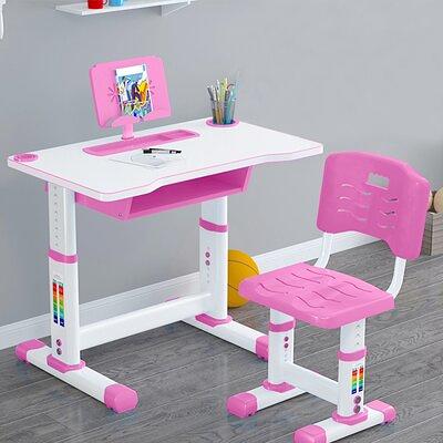 Costway Adjustable Height Kids Study Desk Drafting Table w/Bookshelf&Hutch  Grey 