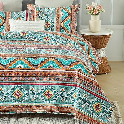 NEWLAKE Cotton Bedspread Quilt Sets-Reversible Patchwork Coverlet Set, Blue  Classic Bohemian Pattern,Queen Size