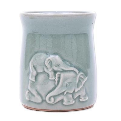 Handmade Elephant Texture Celadon Ceramic Salt and Pepper Shaker