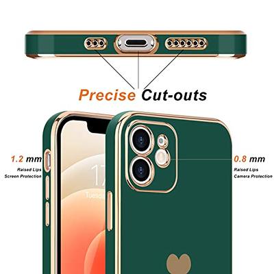 Teageo for iPhone 12 Pro Case for Women Girl Cute Love-Heart Luxury Bling  Plating Soft Back Cover Raised Full Camera Protection Bumper Silicone