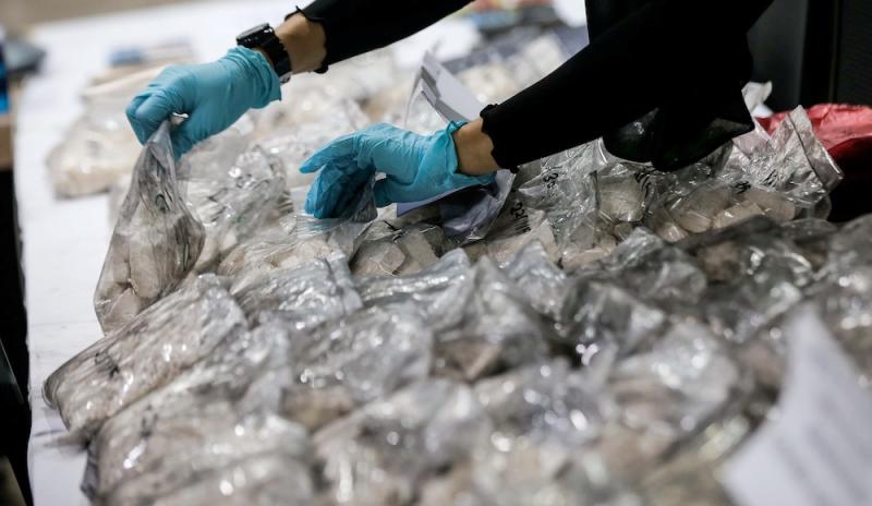 Drugs which were seized in a raid are displayed at the Perak Police Headquarters in Ipoh, November 25, 2019. — Picture by Farhan Najib