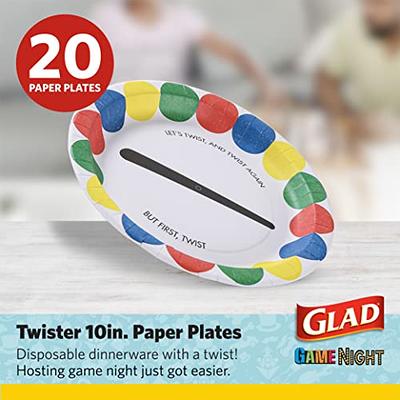 Glad Game Night Twister Disposable Paper Plates, Soak Proof, Cut-Proof,  Microwaveable, Heavy Duty Disposable Plates for Family Game Night, Twister  Game