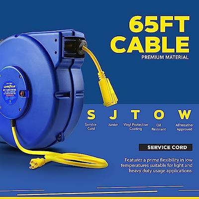 Goodyear Extension Cord Reel Retractable 16AWG x 50' Foot 3C/SJTOW  Commercial Cable LED Triple Tap Connector Power 10A 125VAC 938W