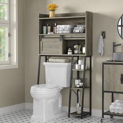 4-Tier Over The Toilet Storage Cabinet Freestanding Bathroom Organizer Over  Toilet with Adjustable Shelf and Door, Rustic Brown 