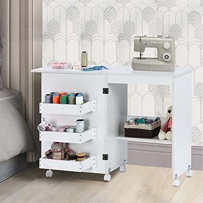 Folding Sewing Table with Storage, Sewing Craft Table Foldable with 3 Storage  Shelves, Adjustable Sewing Craft Cart with Hidden Bins Lockable Casters,  Multifunctional Wood Sewing Cabinet Art Desk - Yahoo Shopping