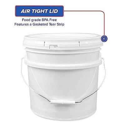  5 Gallon Plastic Bucket with Airtight Lid I Food Grade Bucket, White, BPA-Free I Heavy Duty 90 Mil All Purpose Pail Reusable I Made in  USA