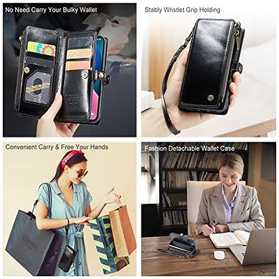 Wallet Case Compatible with iPhone 13 Mini, Zipper Case with 13 Card Holder  Slots, Magnetic Detachable Leather Flip Folio Cover Crossbody Phone Case  with Shoulder Strap 