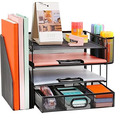 5-Tier Desk Organizer with File Holder, Drawer, and Pen Holders - Mesh  Desktop Storage for Office Supplies and Magazines