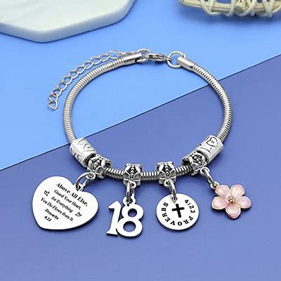 Aunool 18th Birthday Gifts for Girls 18 Birthday Gifts Charm Bracelet for Teen Girl Granddaughter Elephant Charm Bracelets 18 Year Old Girl Birthday