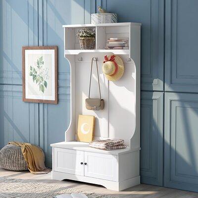 Entryway hall tree with coat rack 4 hooks and storage bench shoe cabinet  white - Yahoo Shopping