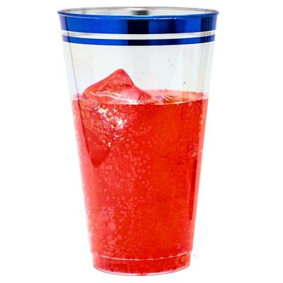 100 Pk 16 oz Clear Plastic Cups, Blue Rimmed Disposable Cups